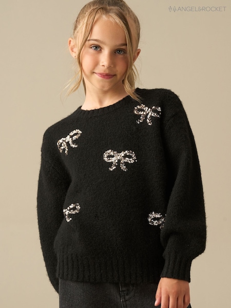 Black - Angel & Rocket Laila Embellished Bow Eyelash Jumper