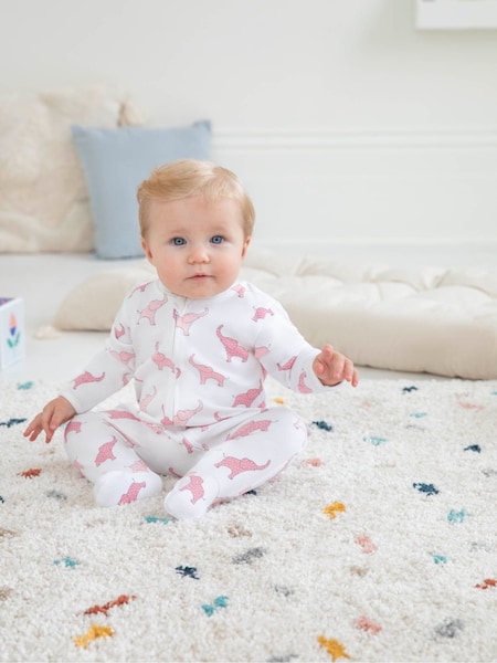 JoJo Maman Bébé Pink Elephant Print Zip Cotton Baby Sleepsuit (C76956) | AED128