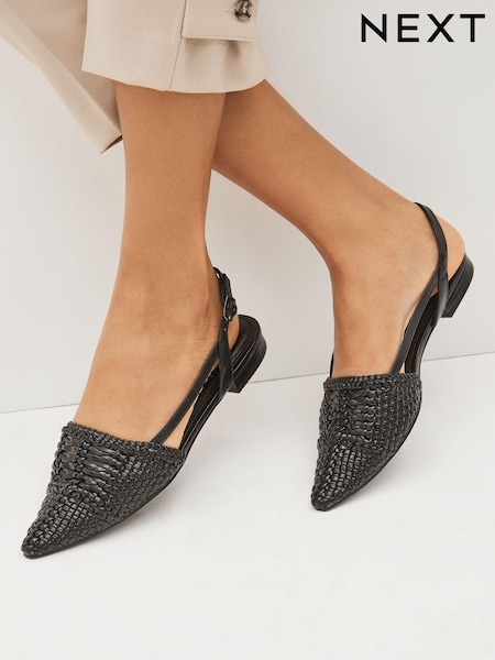 črna - Forever Comfort® Weave Slingback Flat Shoes (C77130) | € 22