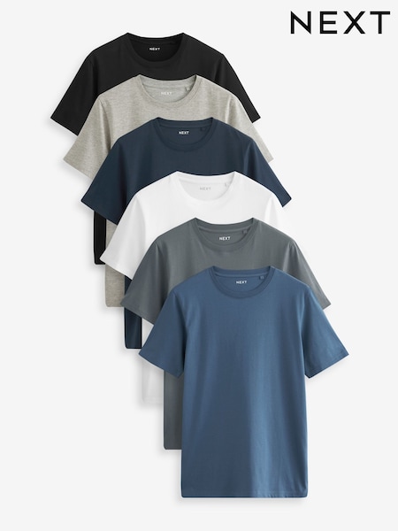 Black/Slate/Grey Marl/White/Navy/Blue Slim Fit Essential Cotton T-Shirts 6 Pack (C77176) | SGD 80