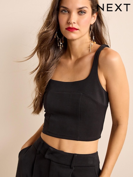 Black Going Out Party Fitted Cropped Top (C77250) | €4