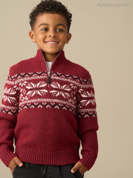 Red - Angel & Rocket Oakley Fairisle Zip Neck Jumper