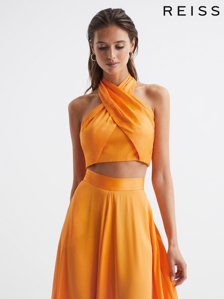 Reiss Orange Ruby Cropped Halter Occasion Top (C78129) | € 153
