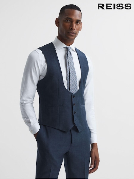 Reiss Navy Ease Sharkskin Horseshoe Slim Fit Waistcoat (C78183) | €186
