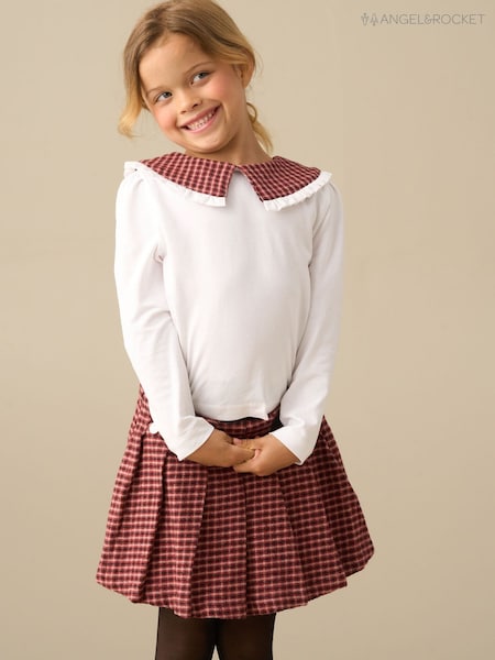 לבן - Angel & Rocket Zoe Woven Collar Long Sleeve Top
