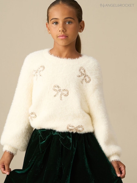 Cream - Angel & Rocket Laila Embellished Bow Eyelash Jumper