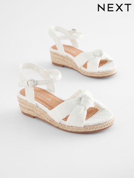 White Wide Fit (G) Knot Detail Ankle Strap Wedge Sandals (C78743) | € 6 - € 8