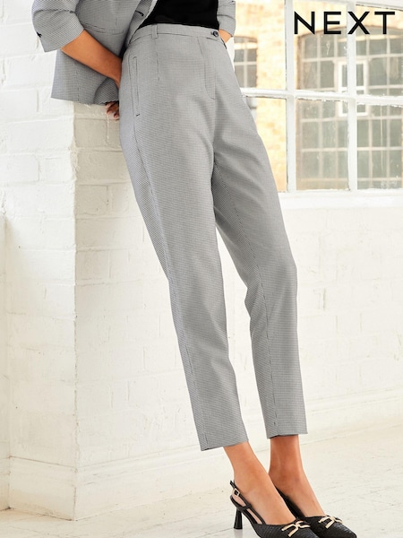 Black/White Check Tailored High Waisted Slim Leg Trousers (C78959) | €19