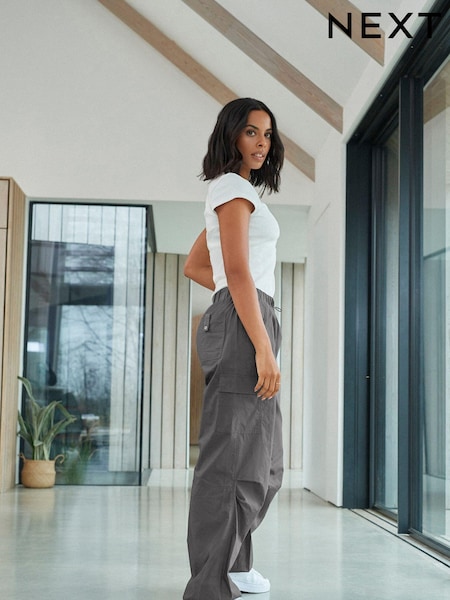 Charcoal Grey Parachute Cotton Cargo Trousers (C78970) | €12