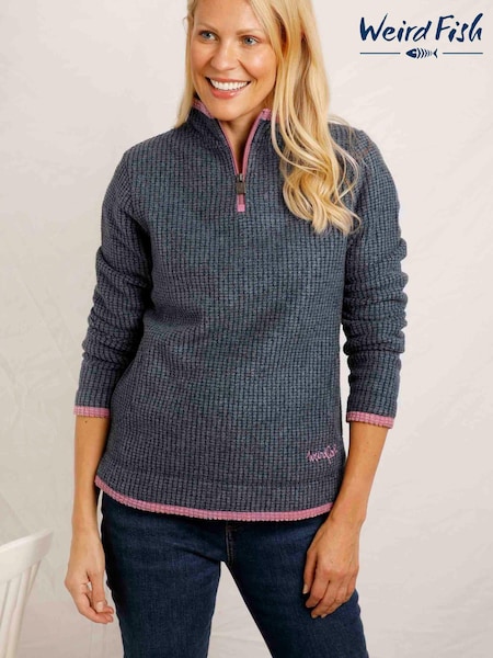 Weird Fish Blue Beyonce 1/4 Zip Grid Fleece (C79334) | €37