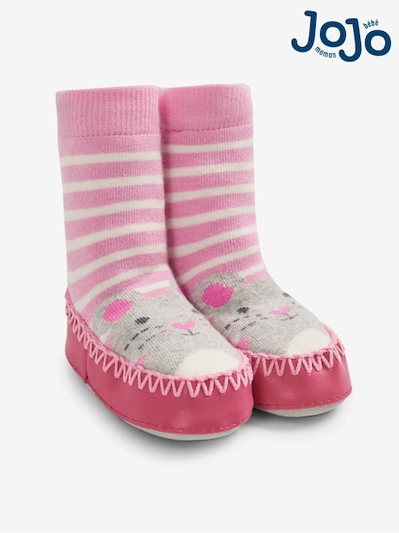 JoJo Maman Bébé Pink Mouse Moccasin Slipper Socks (C79429) | €20