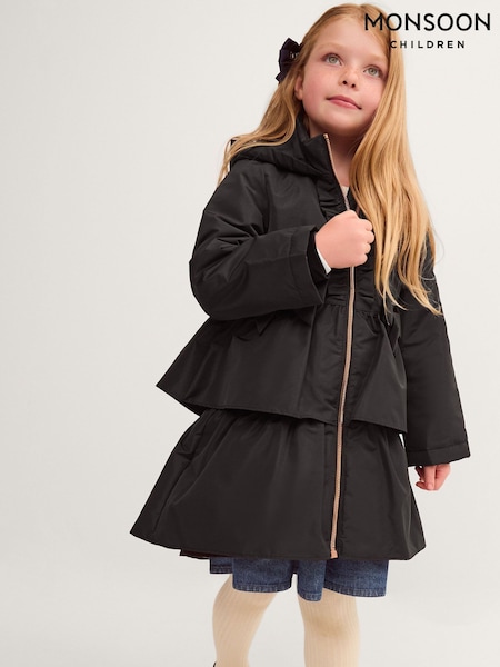 Black - Monsoon Bow Ruffle Shower Resistant Jacket