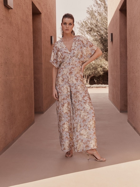 Коричневый/золотистый с блестками - Batwing Wide Leg Jumpsuit (C79801) | €17