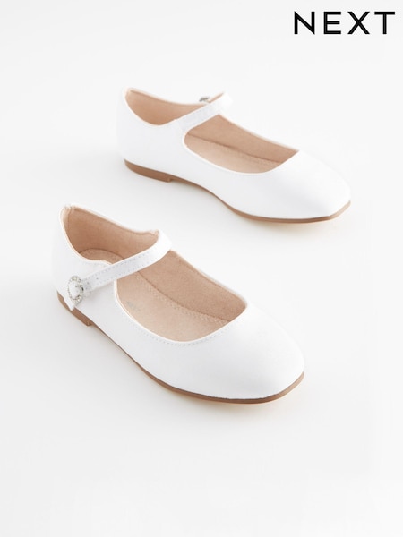 White Satin (Stain Resistant) Wide Fit (G) Square Toe Mary Jane Occasion Shoes (C79838) | € 8 - € 10