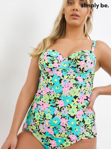 Simply Be Blue Floral Print Mix And Match Underwired Baneau Tankini Top (C79847) | €17.50