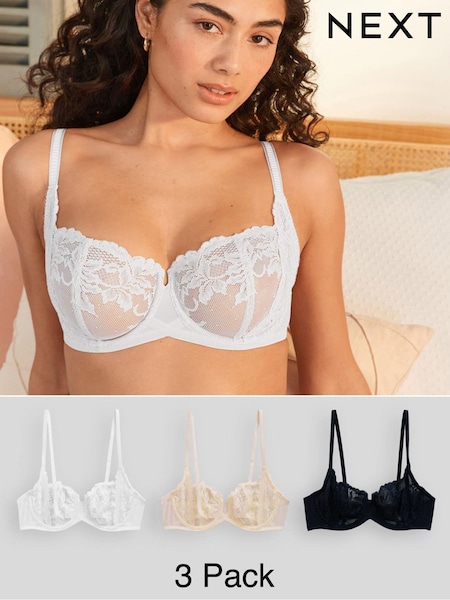 أسود/أبيض/بيج لوزي - Lace Bras 3 Pack A-E (C80135) | ‏90 د.إ.‏