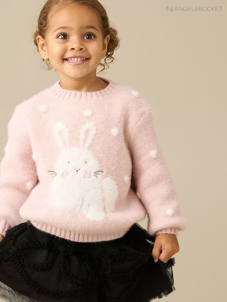 Pink - Angel & Rocket Edna Novelty Bunny Knitted Jumper