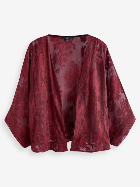 Berry Red Sheer Embroidered Kimono (C80399) | €19