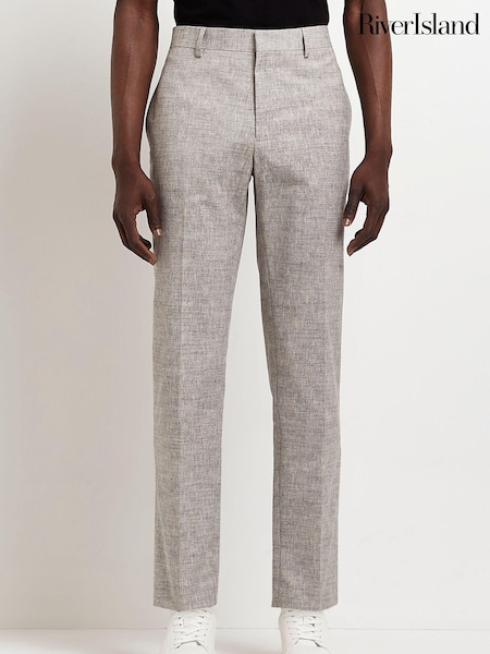 River Island Grey Light Textured Linen Suit Trouser (C80514) | € 18