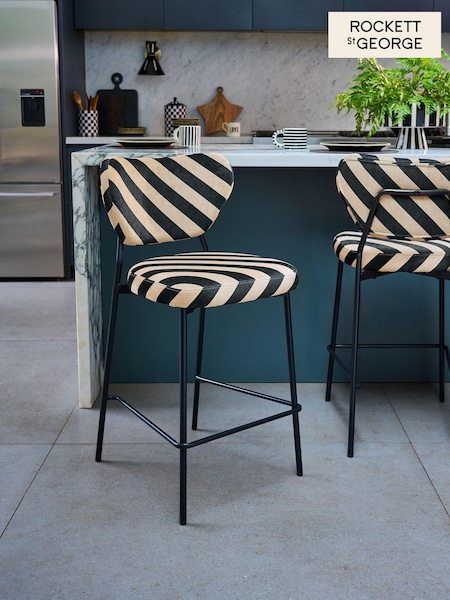 Rockett St George Studio Stripe Velvet Sand and Black Perfect Bar Stool (C80713) | €251