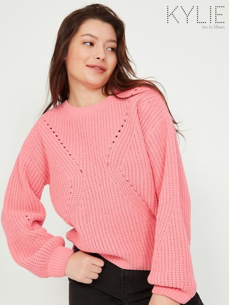Kylie Teen Pink Chenille Crew Neck Jumper (C80814) | €5