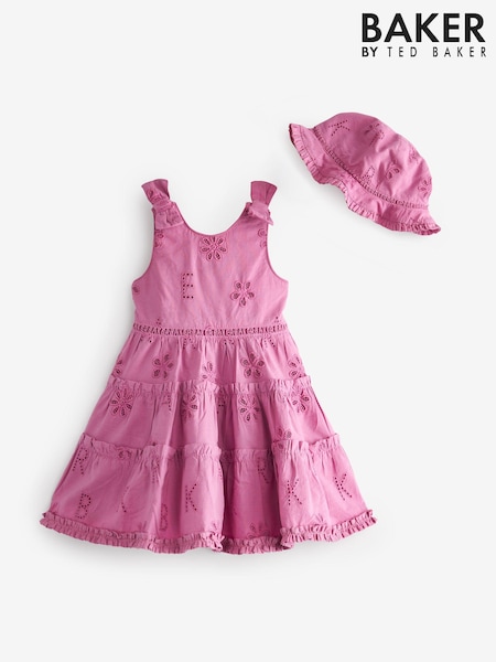 Baker by Ted Baker Pink Broderie Dress and Hat Set (C80829) | €10 - €11.50