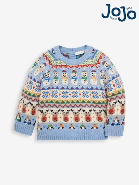 JoJo Maman Bébé Kids' Snowman Fairisle Pattern Jumper (C81002) | €47