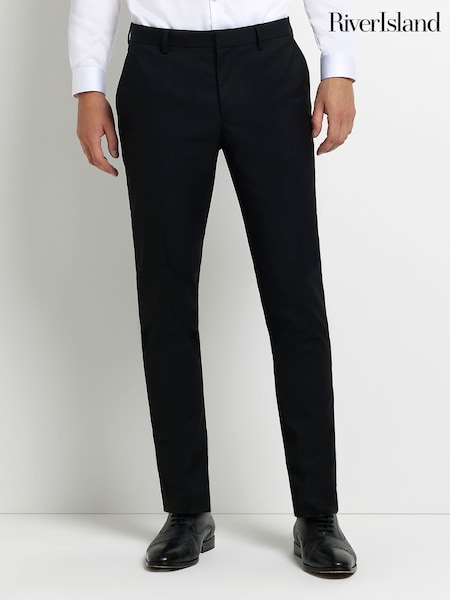 Negru - Pantaloni costum skinny cu țesătură diagonală River Island (C81218) | 146 LEI
