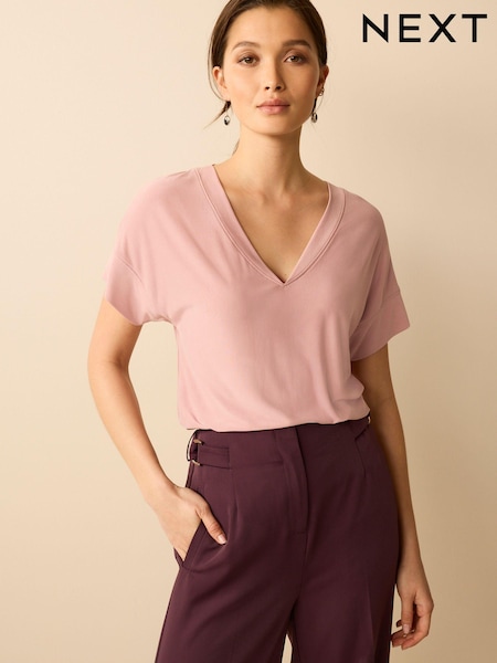 Blush Pink Modal Rich Premium V-Neck T-Shirt (C81250) | €0
