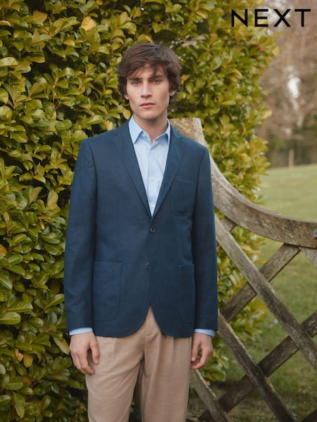 Navy Blue Slim Fit Linen Blend Blazer (C81286) | €16