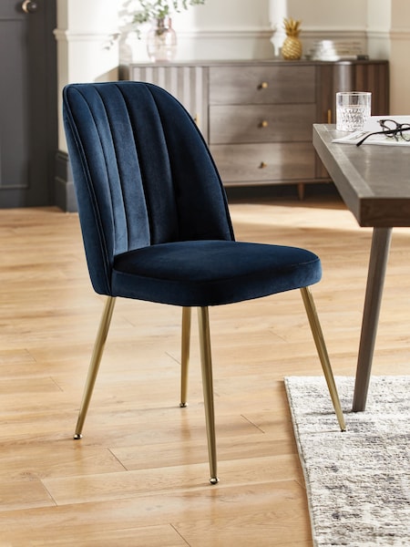 Set of 2 Soft Velvet Navy Blue Gold Effect Leg Dining Chairs (C81290) | €320
