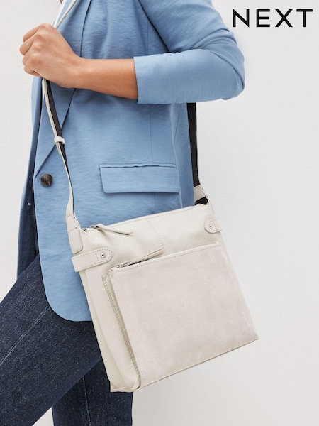 Bone Cream Leather Pocket Messenger Bag (C81417) | €22