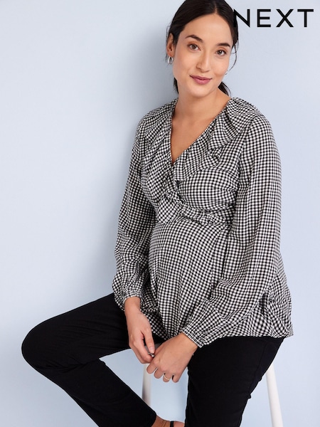 Black/White Gingham Maternity Nursing Blouse (C81437) | €21