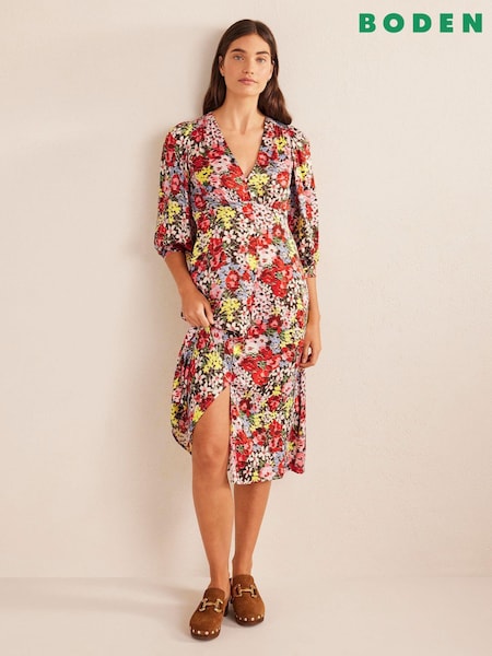 Boden Red Button Detail Satin Tea Dress (C81544) | €56