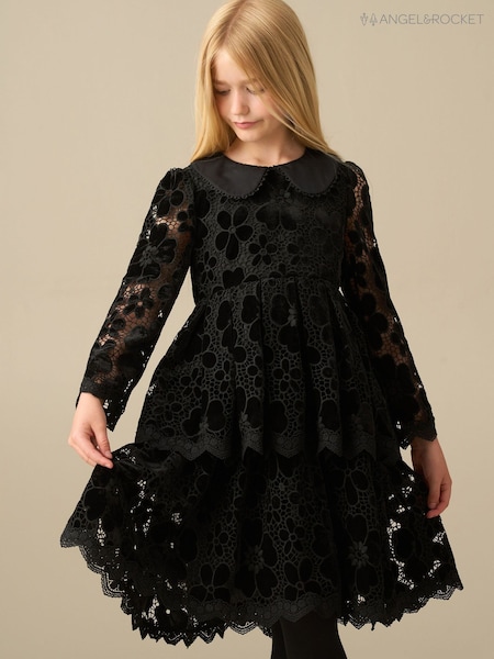שחור - Angel & Rocket Maeva Velvet Lace Dress
