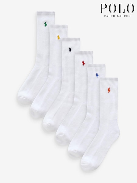 Polo Ralph Lauren Off White Cotton Crew Socks 6 Pack (C82202) | €58