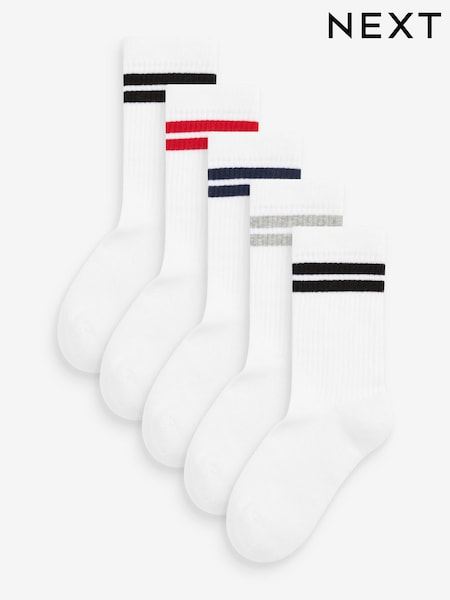 Blanco/azul/rojo - Cushioned Footbed Cotton Rich Ribbed Tipped Socks 5 Pack (C82221) | 10 € - 14 €