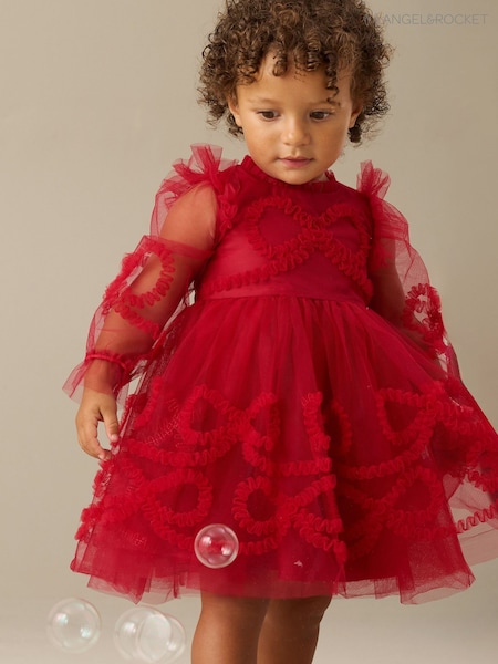 Red - Angel & Rocket Laura Frilled Bow Mesh Dress