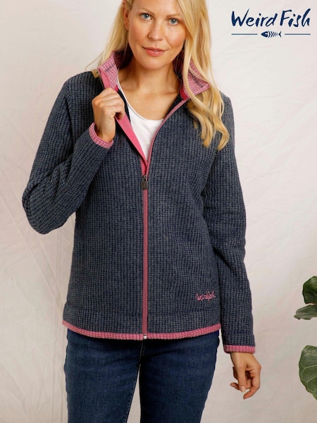 Albastru - Weird Fish Ariana Eco Full Zip Grid Fleece (C82556) | 214 LEI
