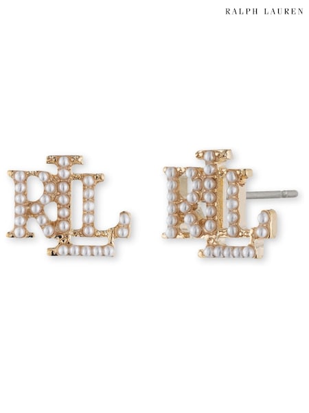 Lauren Ralph Lauren Gold Tone Pearl Stud Earrings (C82598) | €51