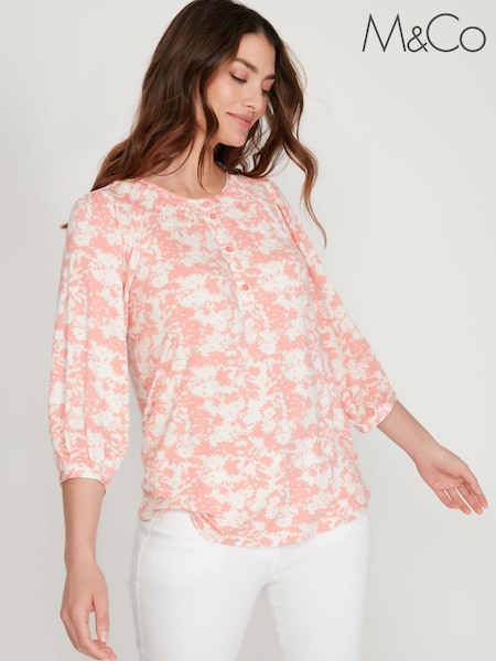 M&Co Red Floral Button-Through Top (C82635) | 12 €