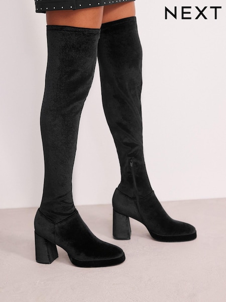 Black Forever Comfort® Sock Platform Over The Knee Boots (C82763) | €9