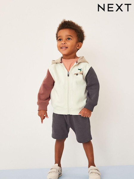 Siva/rdeča/rumenorjava - Colourblock Zip Through Hoodie and Shorts Set (3mths-7yrs) (C83001) | € 19 - € 23