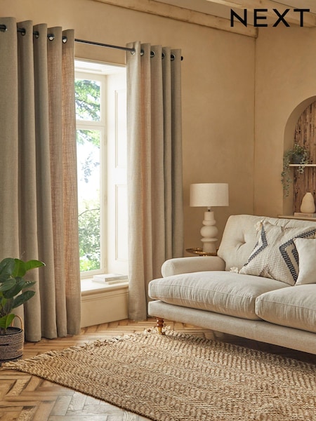 Dark Natural Textured Fleck Eyelet Lined Curtains (C83010) | €39 - €84