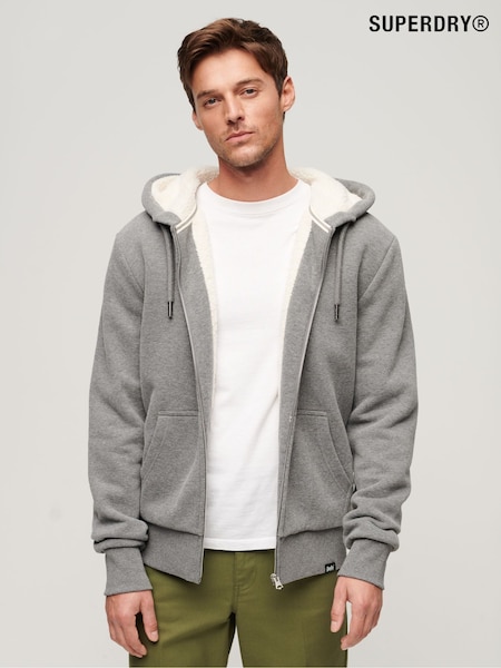 Superdry Grey Essential Borg Lined Zip-Up Hoodie (C83071) | 161 QAR