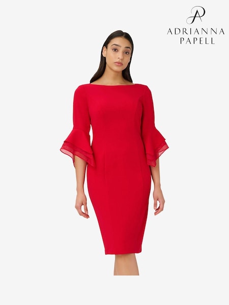 Adrianna Papell Red Knit Crepe Tiered Sleeve Dress (C83452) | ₪699