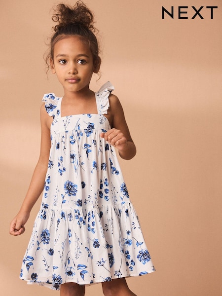 Blue Floral 100% Cotton Printed Tiered Dress (3-16yrs) (C83697) | € 4 - € 6