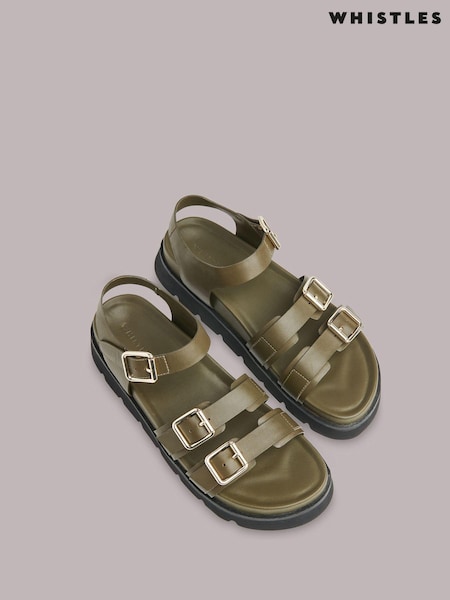 Whistles Green Jemma Triple Buckle Sandals (C84482) | €242