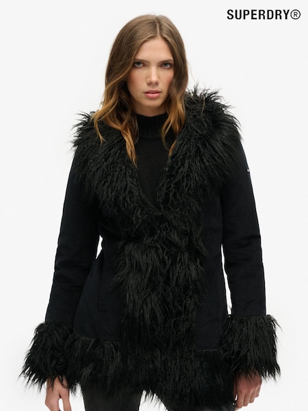 Superdry Black Faux Fur Lined Afghan Coat (C84530) | €79