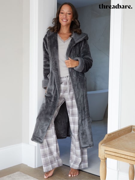 Threadbare Grey Faux Fur Trim Dressing Gown (C84780) | $82